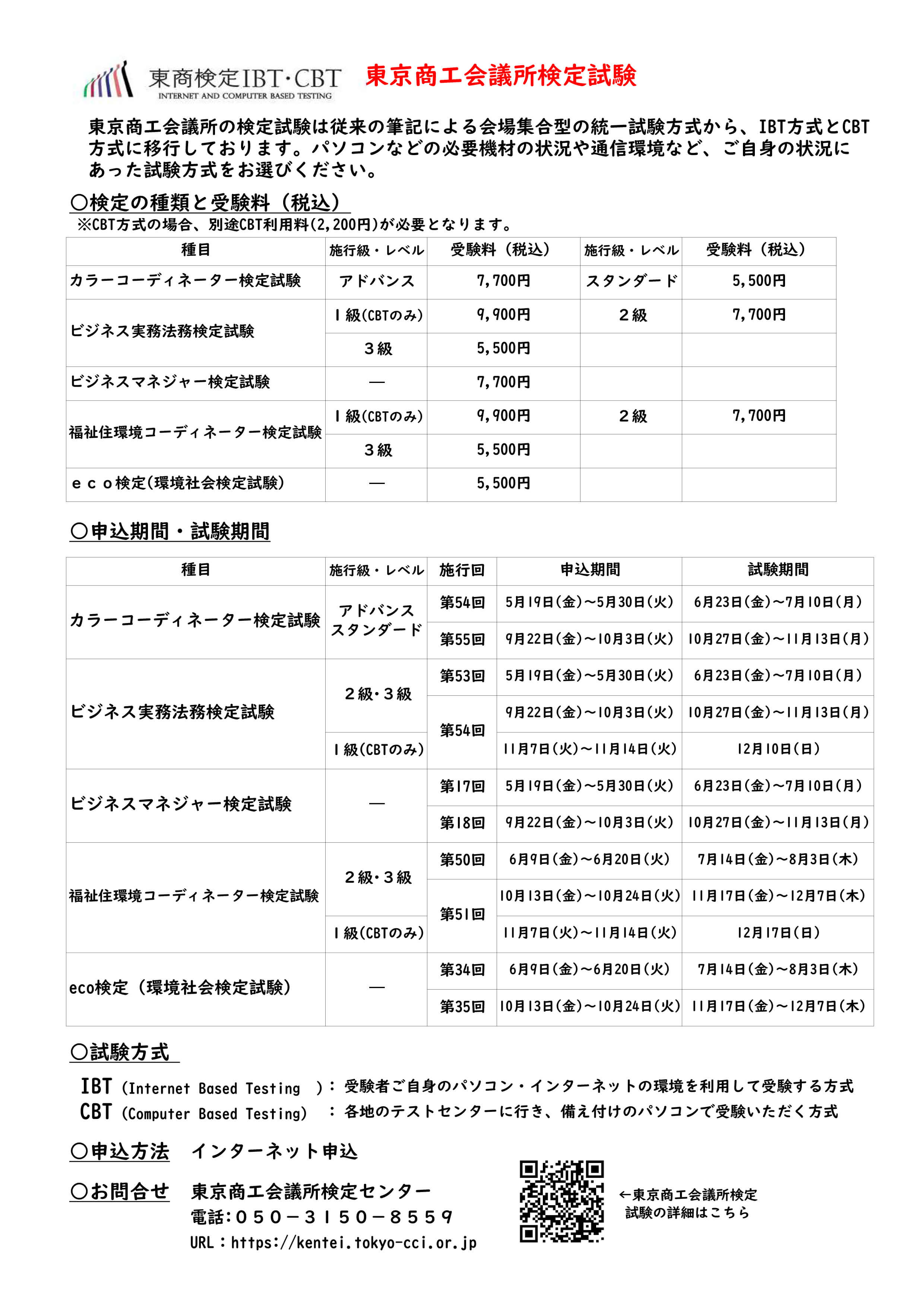津山商工会議所施工検定試験一覧表