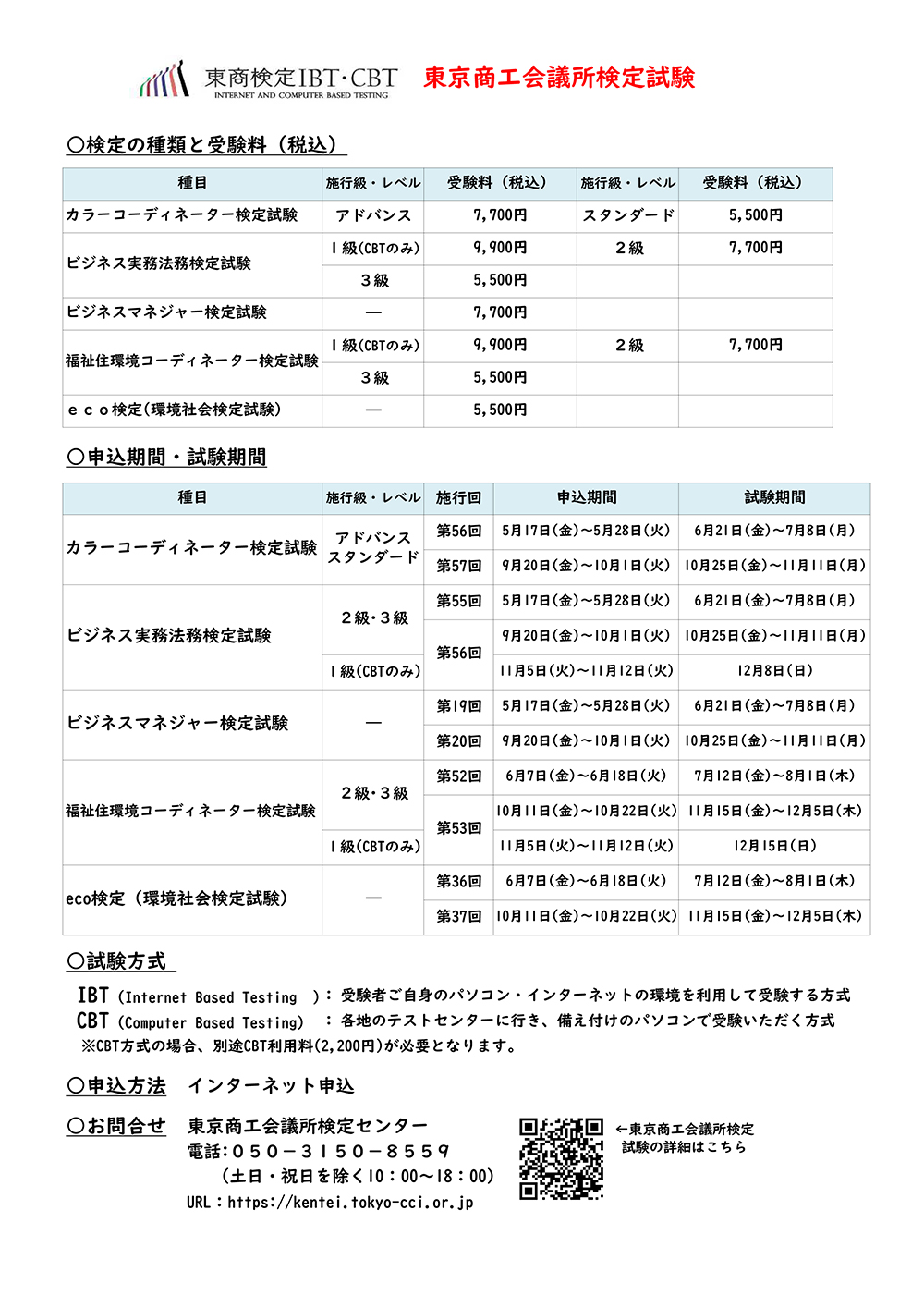 津山商工会議所施工検定試験一覧表