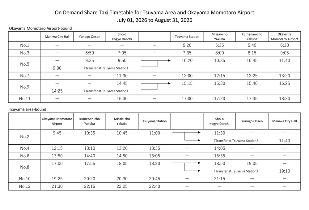 Share taxi timetable