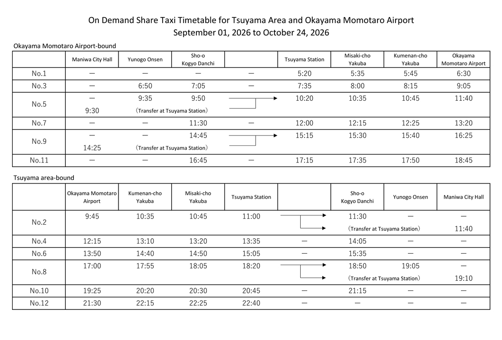 Share taxi timetable