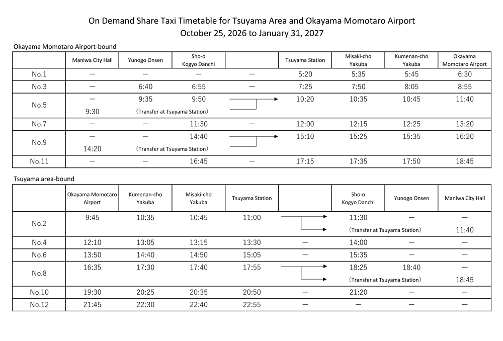 Share taxi timetable